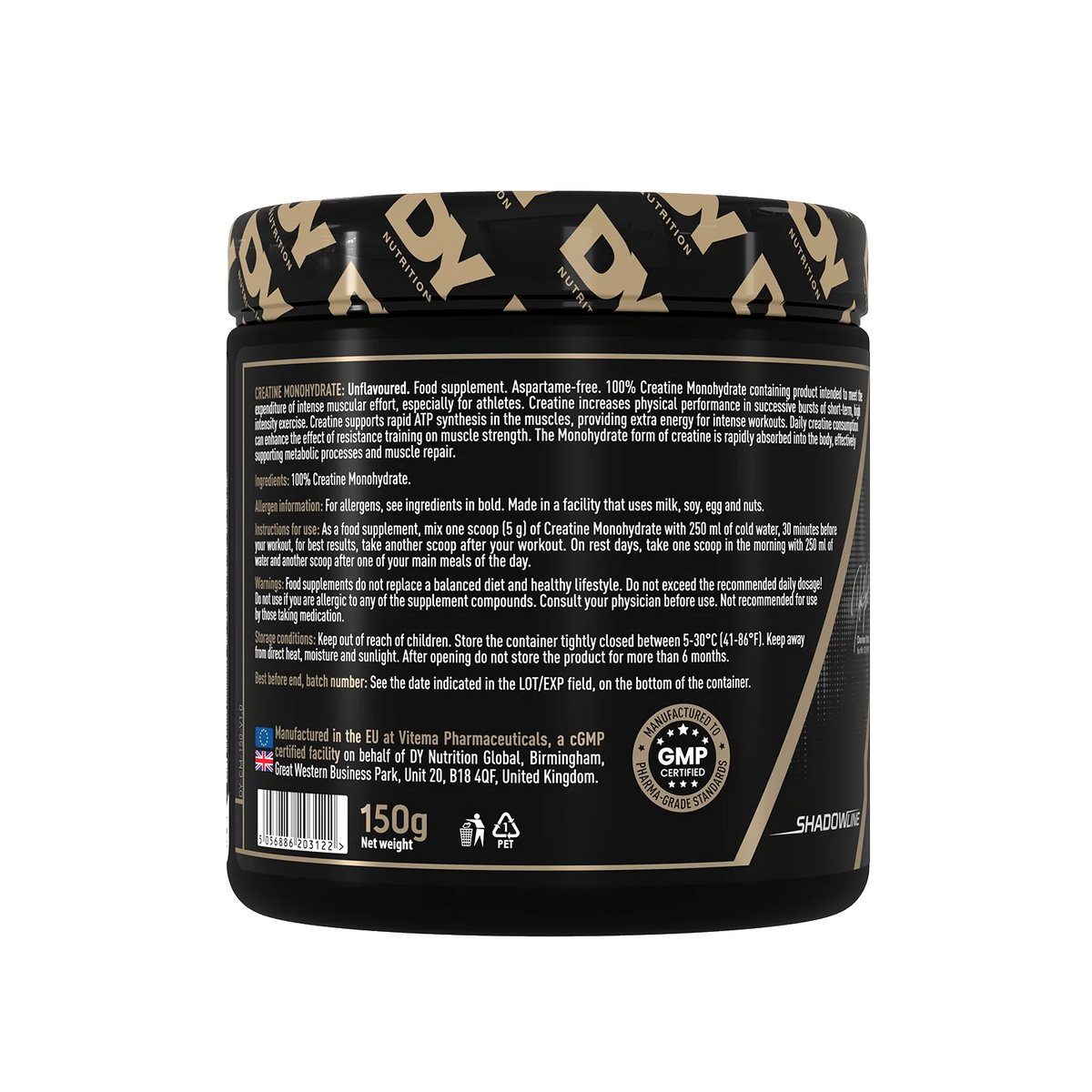 DY Nutrition Creatine Monohydrate 150g ingredients and directions