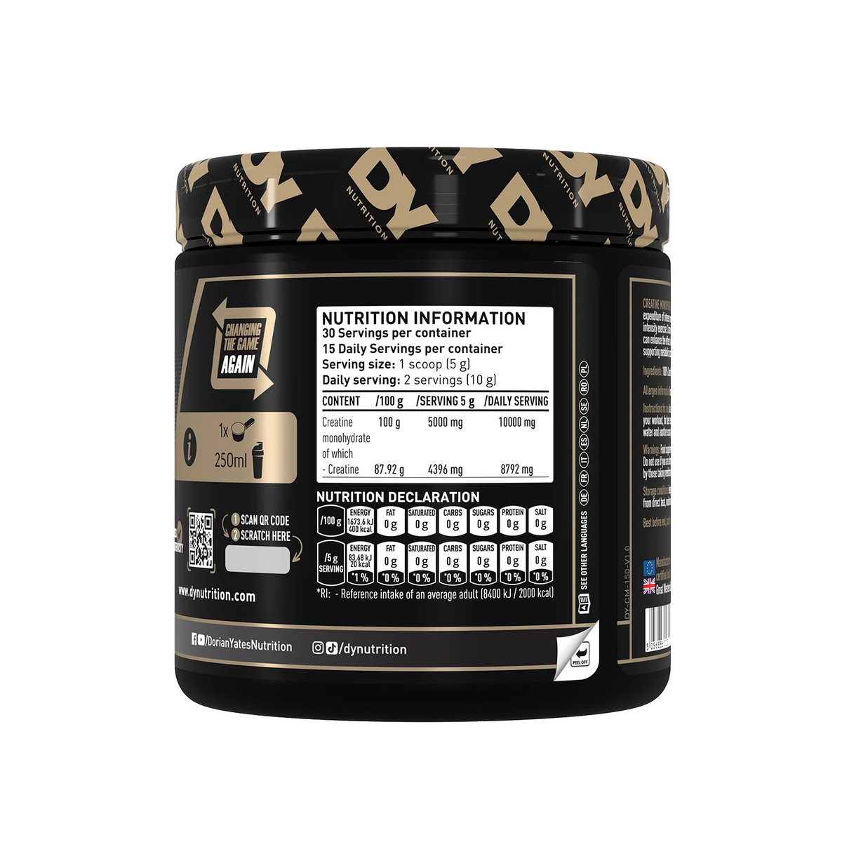 DY Nutrition Creatine Monohydrate 150g nutrition information